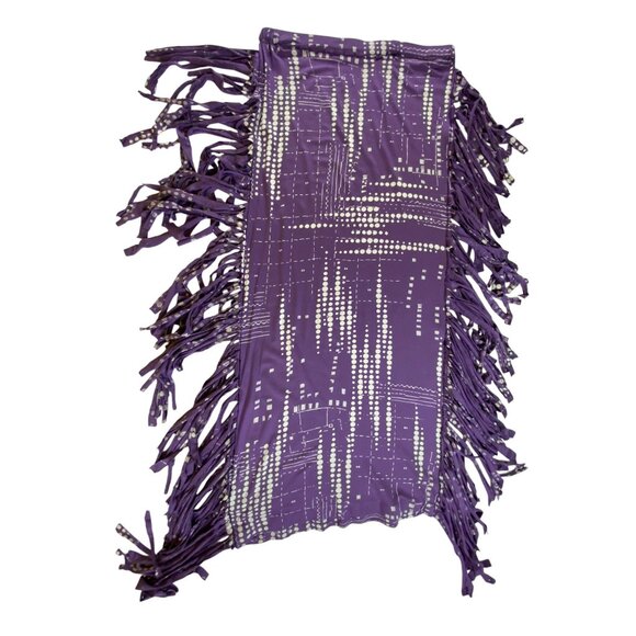 Purple White Fringe Skirt Boho Western Handmade Sexy Stretch Medium‎ Tight Art - Picture 2 of 2